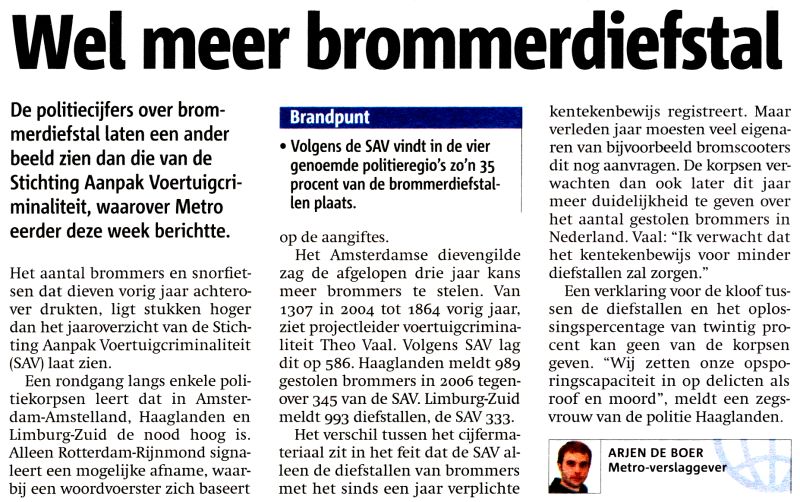 Wel meer brommer diefstal artikeltje