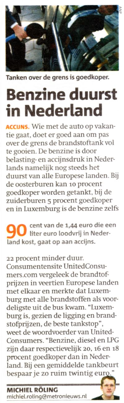 Benzine in Nederland het duurst artikeltje