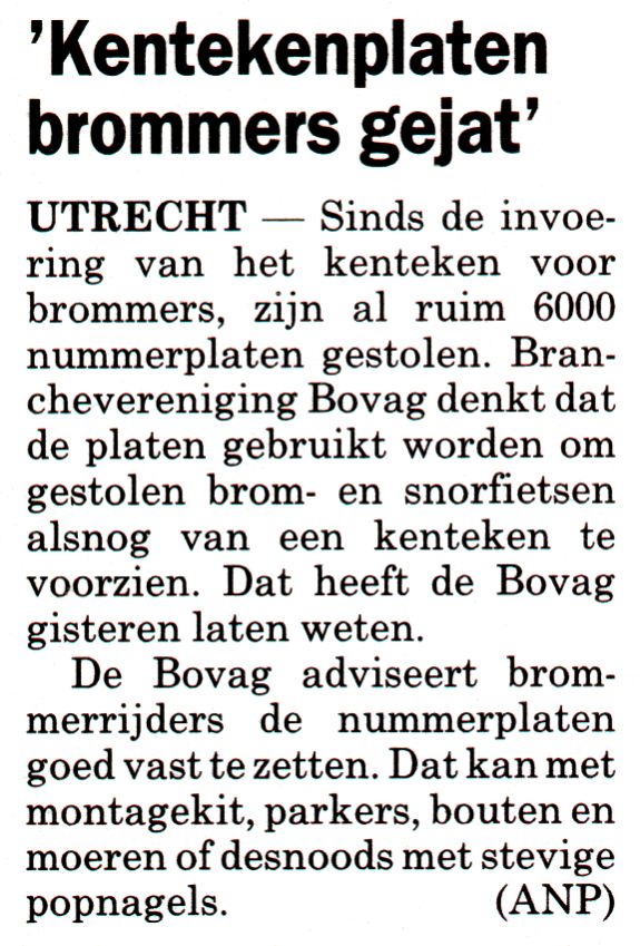 Bromfietskentekenplaten gejat artikeltje