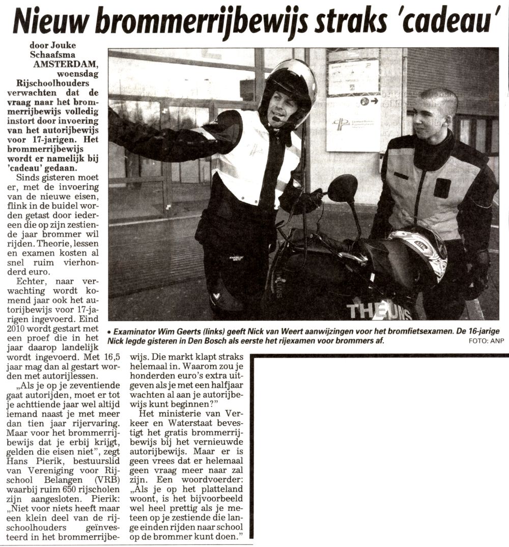 Nieuw brommerrijbewijs straks 'cadeau'