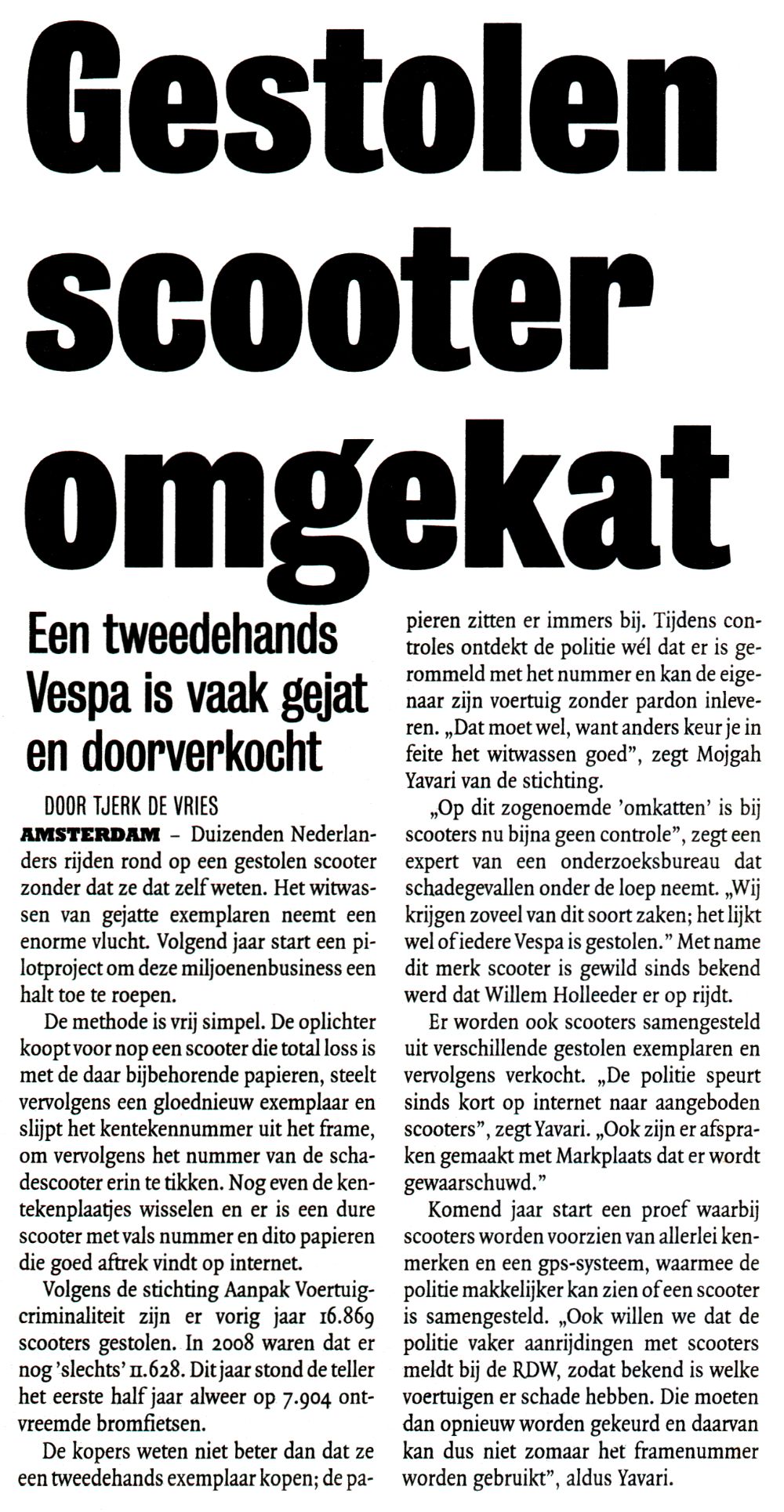 Gestolen Scooter omgekat