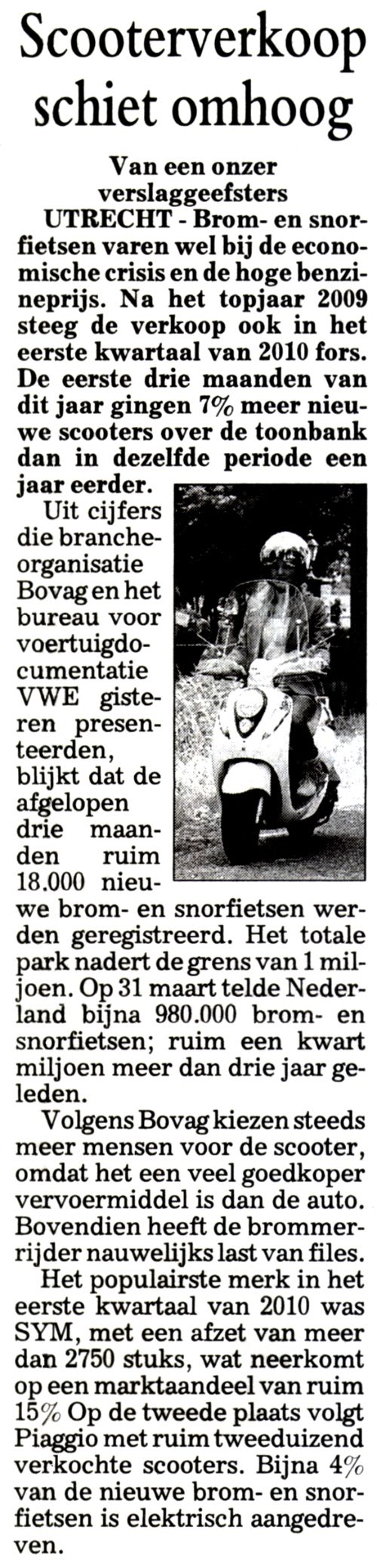 Scooterverkoop schiet omhoog knipsel 2010