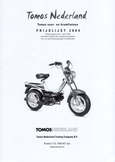 Tomos 2004 prijslijst voorkant