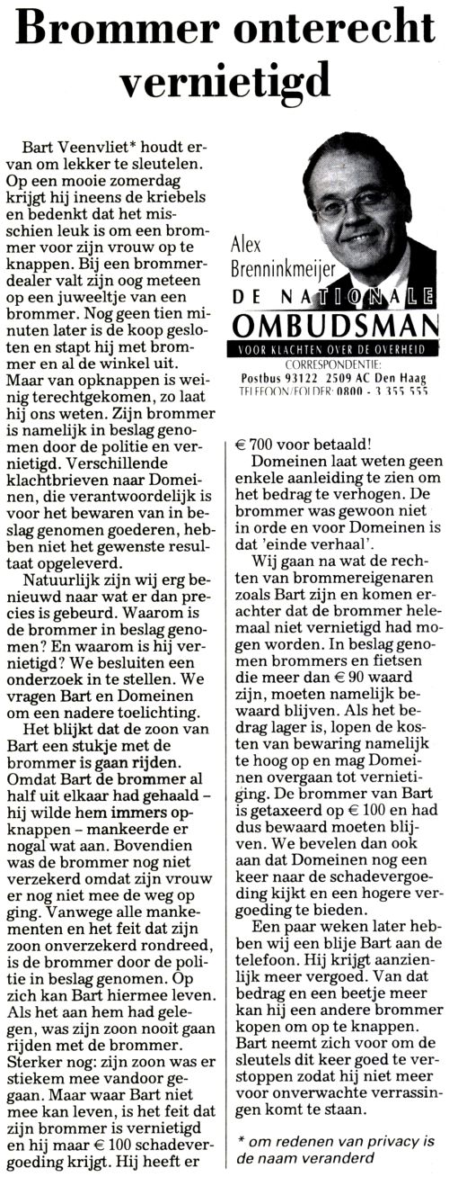 Vernietigde brommer artikeltje