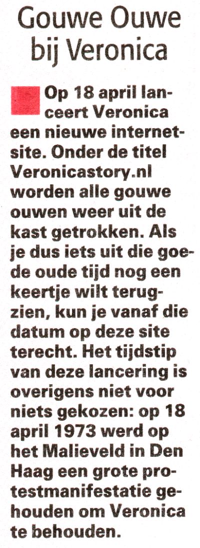 Nieuwe Veronica internetsite artikeltje
