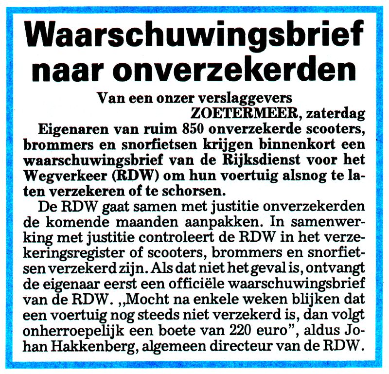 Waarschuwingsbrief RDW